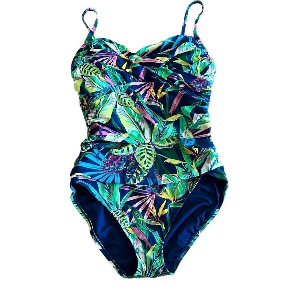 Bleu Rod Beattie Tropical Floral Cinched Waist Full Piece Swimsuit